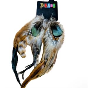 Brash Vibrant Feather Earrings with Green and Brown